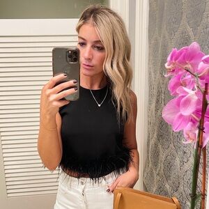 Le Lis Black Crop Top with Feather Detail